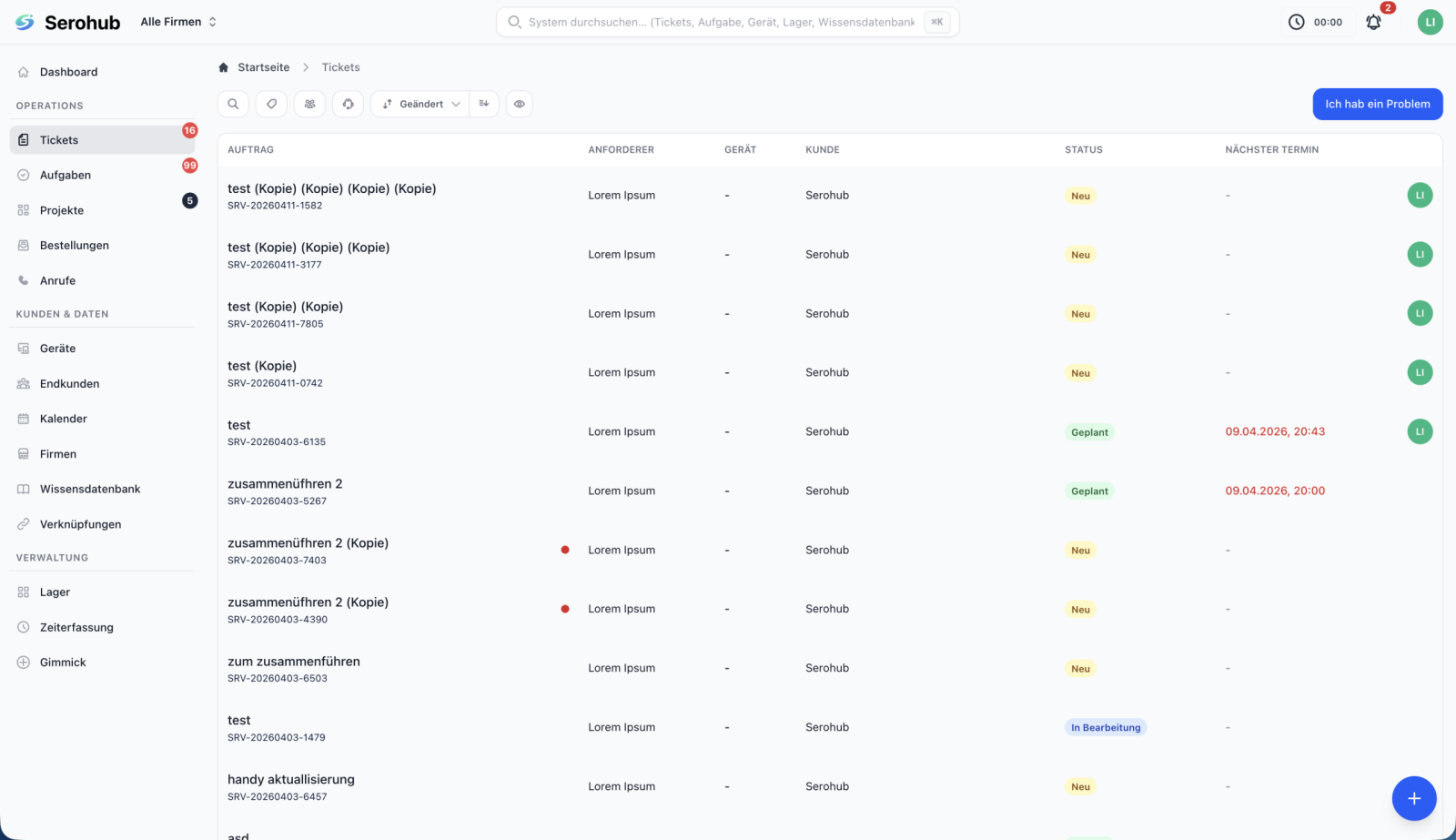 Serohub Dashboard Vorschau